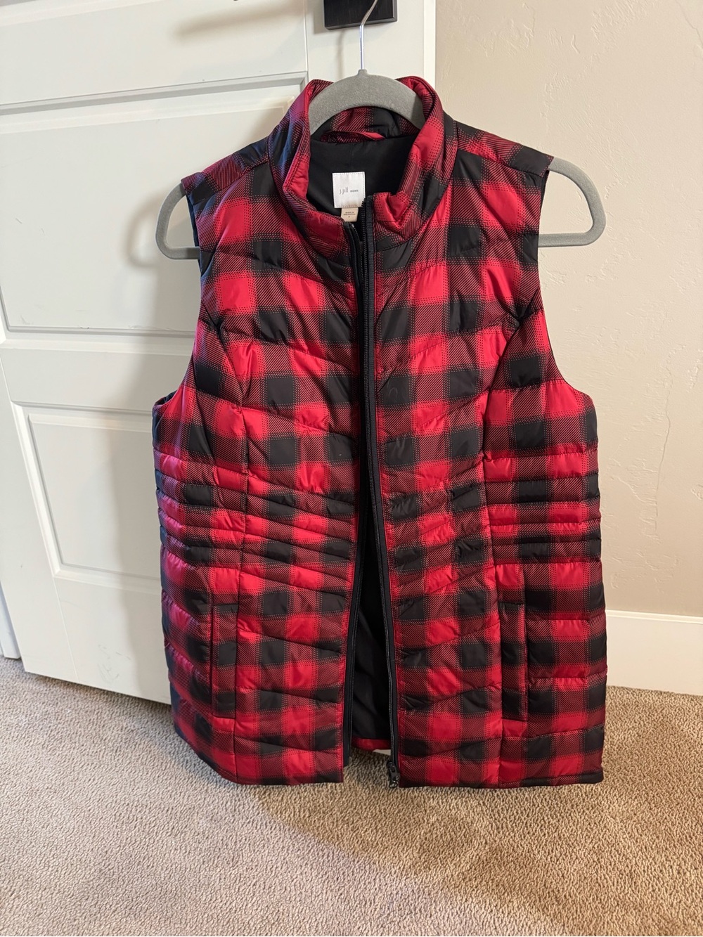 J. Jill Red and Black Buffalo Plaid Quilted Puffer Vest